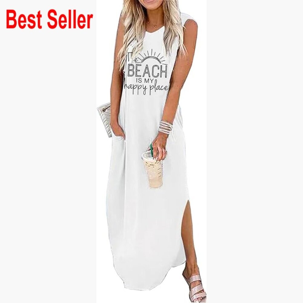 Polyester Spandex Beach Cover Up Dress with Pocket Sleeveless